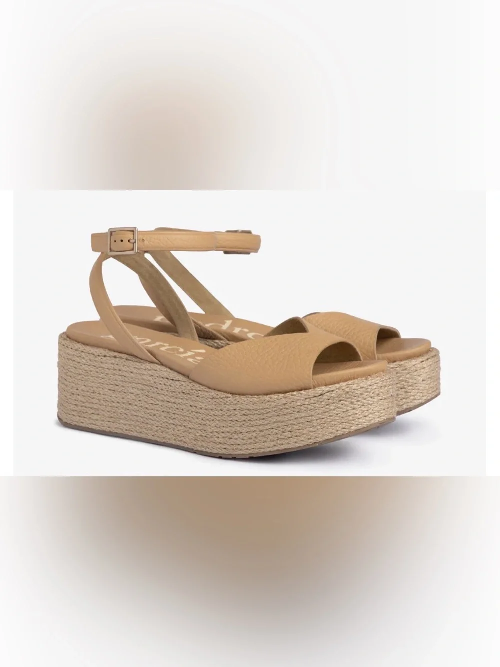 Pedro Garcia Nereida Platform Wedge Espadrille in Camel Cervo Leather and Jute